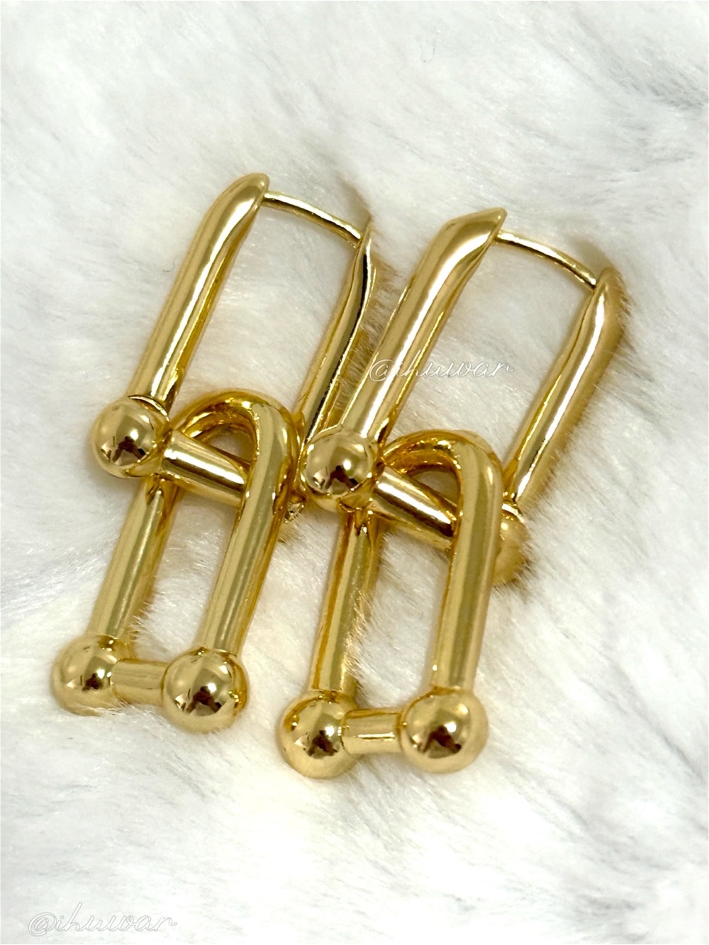 18K Gold Plated Double U Link Chunky Hoop Earrings - Picture 5 of 11